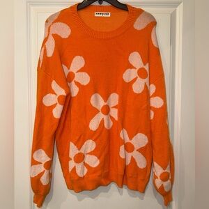 Floral Orange and White Women's Sweater